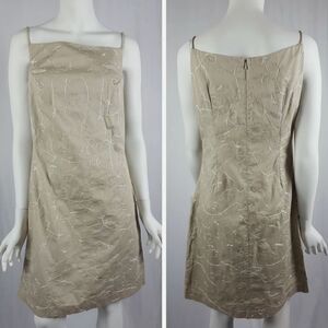 Tommy Hilfiger Womens Size 8 Tan Floral Embroidered Spaghetti Strap Shift Dress